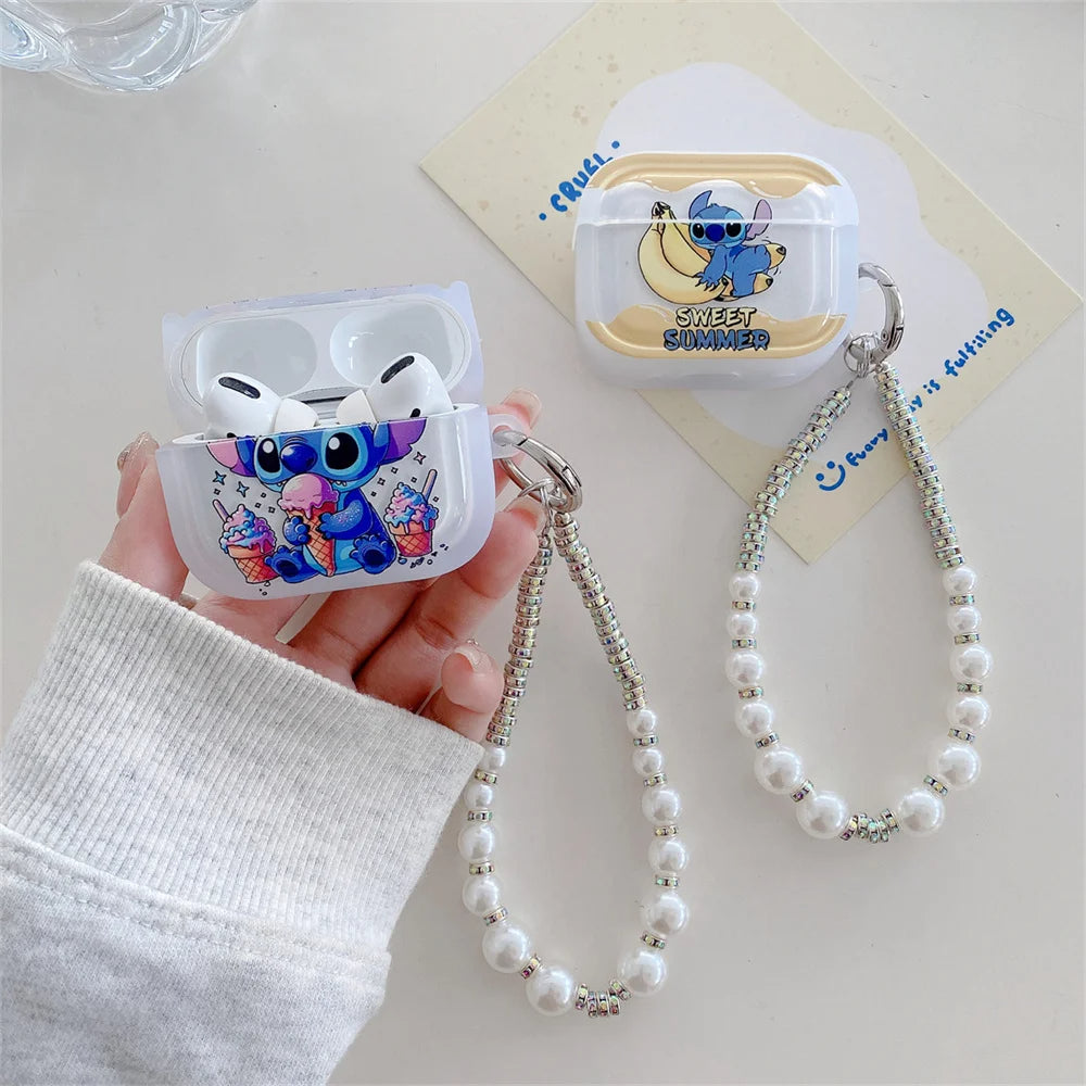 Pearl Bracelet Stitch Earphone Case For iPhone for Apple AirPods 4 1 2 3 Pro 2 2021 Wireless Bluetooth Protector Headset Cover