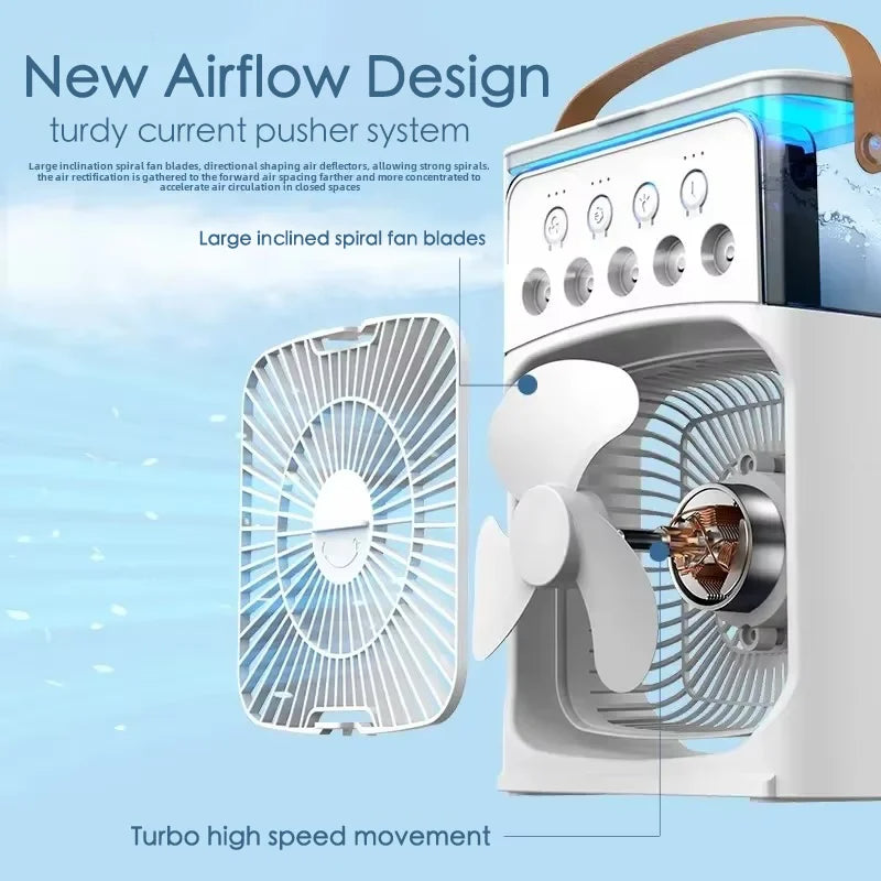 Air Conditioner Portable 3 in 1 Fan Mini Cooler Home House LED Humidifier For Bedroom Small Living Room Water Summer Fans Desk